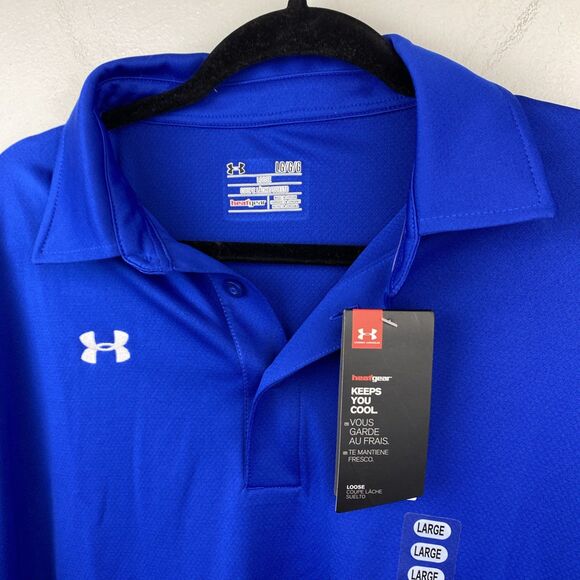 Under Armour shirt Mens L Blue short sleeve polo golf HeatGear NWT - Picture 2 of 10
